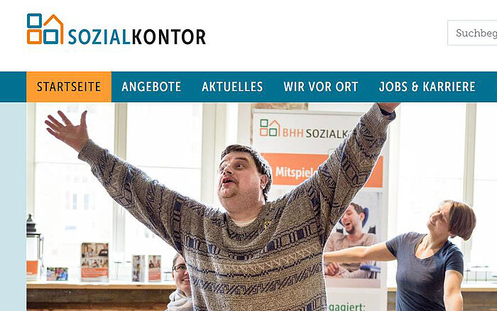 Foto von der Startseite: Mann tanzt, darüber Menueleiste