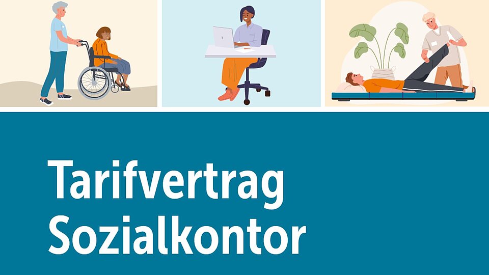 Drei Illustrationen verschiedener Beruf des Sozialkontor