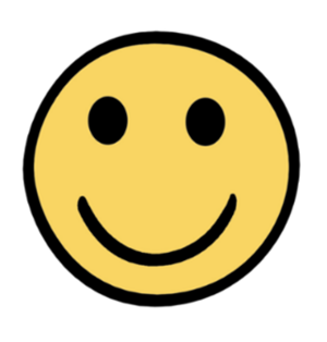 Illustration eines gelben Gesichts mit zwei schwarzen Punkten als Augen und einem geschwungenen Mund. Das Gesicht ist als einfaches Smiley-Symbol dargestellt.